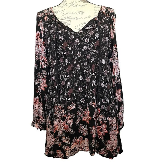 Free People Lucky Loosey Mini Dress Size‎ XS Smocked Floral Boho Bloomcore - Picture 2 of 8